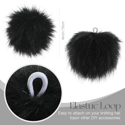 Tatuo 16 Pcs Faux Fur Pom Poms for Hats, Black - color: Black