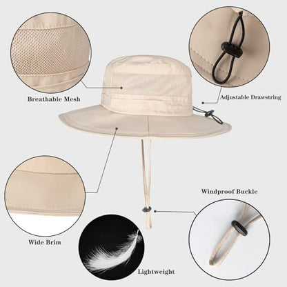 Sun Hat for Men/Women, UPF 50+ Fishing Hat,Waterproof Wide Brim Bucket Hat Foldable Boonie Hat for Hiking Garden Safari Beach - color: Beige