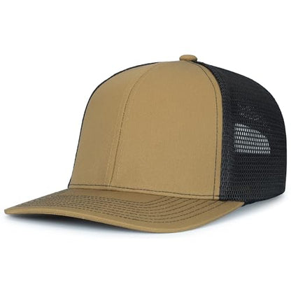 Pacific Headwear Contrast Stitch Trucker Pacflex Snapback Cap - color: Buck/Lt Charcoal/Buck