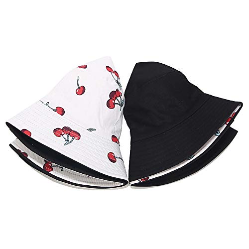 Unisex Print Double-Side-Wear Reversible Bucket Hat - color: Cherry White