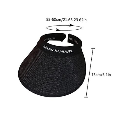 Women Straw Sun Visor Hat, Summer Wide Brim UV Protection Beach Cap Adjustable Sun Hat for Outdoor - color: Black