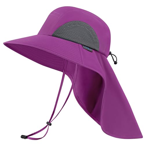 UPF 50+ Foldable Sun Hats Wide Brim with Large Neck Flap for Men Women UV Protection Gardening Fishing Beach Hat - color: Purple Orchid
