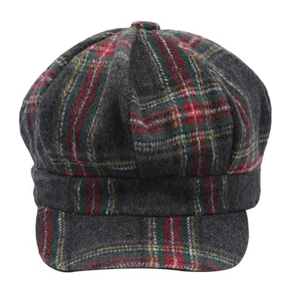 ZLYC Women Classic Newsboy Cap Visor 8 Panel Gatsby Cabbie Paperboy Hat - color: Tartan Plaid Dark Gray