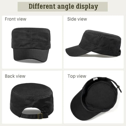 Glamorstar Unisex Cadet Army Hats 4 Pieces Military Flat Top Newsboy Cap - color: 4 Black