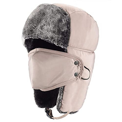 mysuntown Winter Hats for Women Men Trapper Ushanka Hat with Ear Flaps - color: Taupe Beige