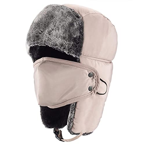 mysuntown Winter Hats for Women Men Trapper Ushanka Hat with Ear Flaps - color: Taupe Beige