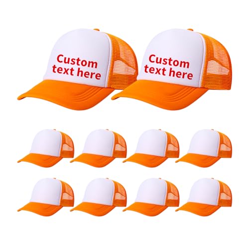 10 Pack of Blank Trucker Hat Bulk Men and Women Hats Bulk DIY Graffiti Mesh Hat Hot Stamping Hats - color: Orange White