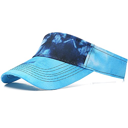 Sport Sun Visor Hats Cotton Ball Caps Empty Top Baseball Sun Cap for Men Women - color: Tie-dye Blue