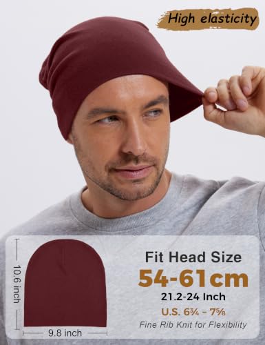 100% Cotton Thin Beanie Hat Women Men Soft Slouchy Chemo Skull Cap - color: 1pc Burgundy