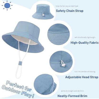Baby Boy Sun Hat Toddler Bucket Beach Hat Girl UPF 50+ Cotton Linen - color: Denim Blue, size: 3-6 Months