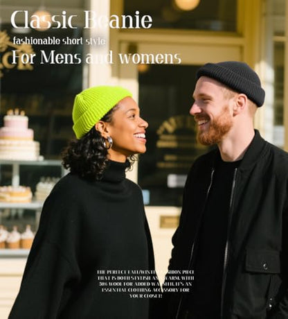 Wool Fisherman Beanies for Men Knit Fall Winter Beanie Hat Skull Cap - color: Neon Yellow Green