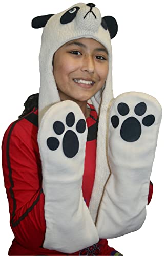 Agan Traders Animal Hat Cap Wool Fleece Lined Trapper Beanie Multi-Functional Set Girls Boys Adult - color: Combo-panda