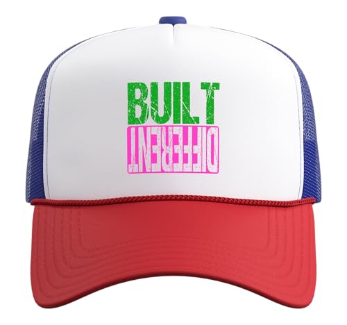 Green and Pink Different Pink and Green Trucker Hat with Adjustable Mesh Back - color: Red/White/Royal Blue
