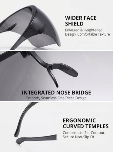 Full Face Shield Visor Sunglasses - Futuristic Mirror UV Blocking, Silver - color: Silver Mirror