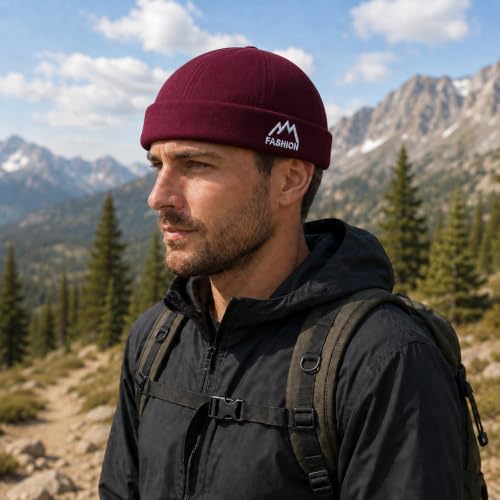 Outdoor Brimless Hat for Men Women, Adjustable Rolled Cuff Skull Cap - color: 1#burgundy