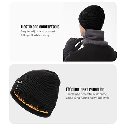 Winter Beanie for Men Women Fleece Lined Beanies Hats Soft Warm Thick Knit Hat - color: Black
