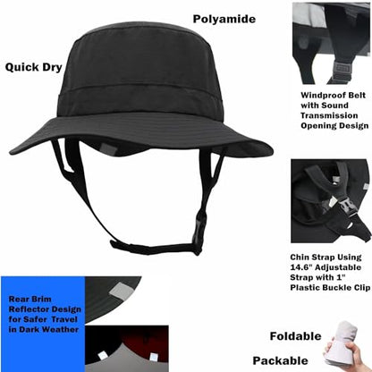 Mens Womens Surf Bucket Hat Waterproof UPF50+ Foldable Beach Sun Hats - color: Black