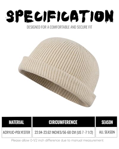 Croogo Brimless Hat Beanie Docker Cap Rolled Cuff Worker Sailor Skullcap - color: Ct47-beige