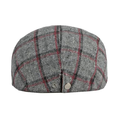 Newsboy Hat for Men Flat Cap Adjustable Tweed Ivy Gatsby Cabbie Hat - color: Grey-red Plaid