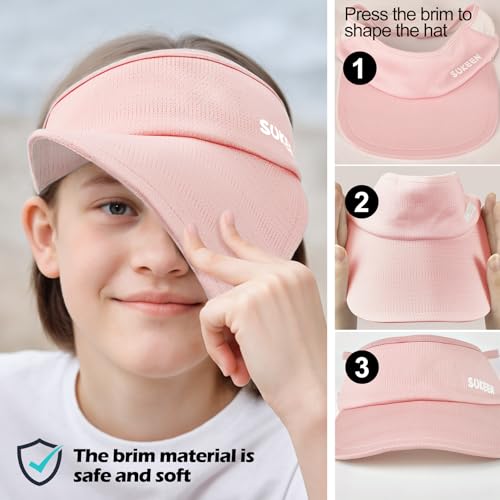 Sukeen Kids Sun Visor Hats for Girls Boys,Lightweight Sports Hat UPF50+ Sun Hat Cooling Headwear Visor for Running Outdoors - color: Pink