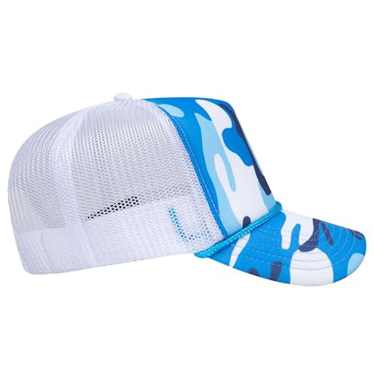 BROTHER TRUCKERS The World's Greatest Camouflage Patterned Trucker Hat Blanks - Wholesale Bulk Unisex Snapback Hats - color: Blue Camo White/Poly