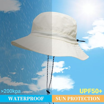 NPJY Packable Sun Bucket Hat for Women Outdoor Waterproof Rain Hat - color: Beige (Packable)