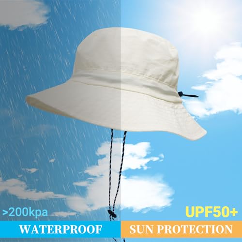 NPJY Packable Sun Bucket Hat for Women Outdoor Waterproof Rain Hat - color: Beige (Packable)