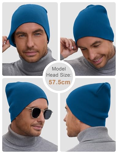 vidsel 100% Cotton Beanie Hat for Men Women, Soft Cuffless Knit Skull Cap - color: 1pc-blue