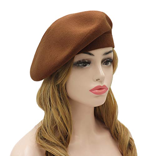 Wheebo Reversible Solid Color French Beret Hat for Women and Girls - color: Chocolate