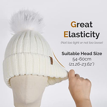 FURTALK Womens Winter Knitted Beanie Hat with Faux Fur Pom Warm Knit Skull Cap Beanie for Women - color: White With White Pom