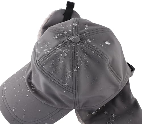 Connectyle Warm Winter Hat with Ear Flaps Mask Cold Weather Outdoor Ski Cap Water-Resistant Baseball Trapper Hat for Men - color: Grey