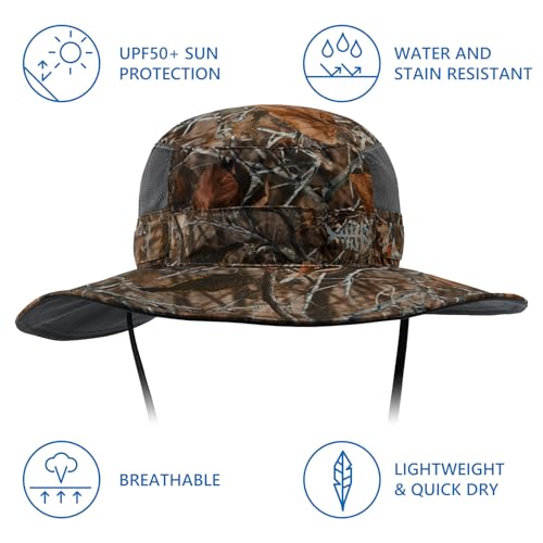 BASSDASH UPF 50+ Fishing Sun Hat Water Resistant Unisex Wide Brim Bucket Boonie Hat for Hiking Camping Safari FH15 - color: Autumn Forest, size: Medium