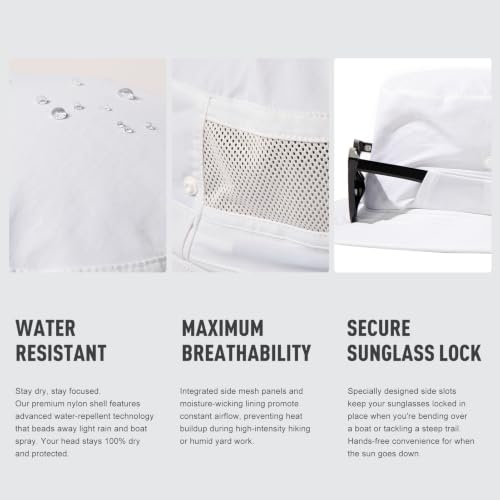 TOP-EX Wide Brim Mesh Sun Hat for Men and Women, UPF 50+ Water-Resistant - color: White, size: Medium-Large