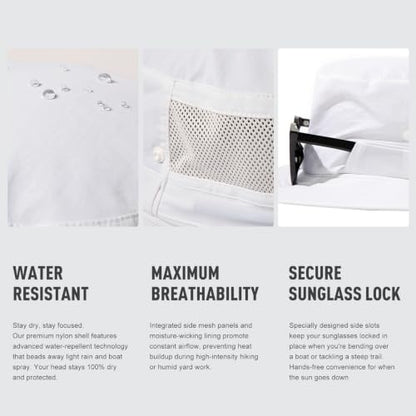 TOP-EX Wide Brim Mesh Sun Hat for Men and Women, UPF 50+ Water-Resistant - color: White, size: Medium-Large
