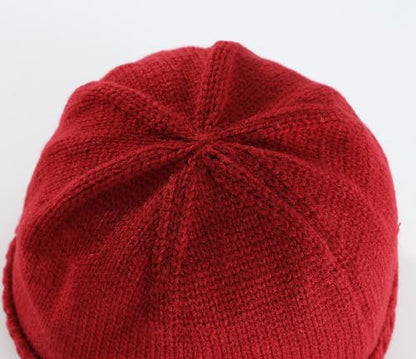 Home Prefer Mens Winter Hat Knit Earflap Hat Stocking Caps with Ears Beanie Hat - color: Red