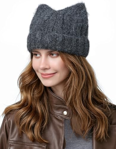 fauson Winter Hats for Women - Knitted Thermal Beanie for Women Skull Cap Womens Winter Hat Valentines Day Gifts for Her - color: Grey