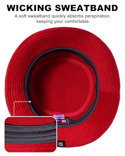 GADIEMKENSD Winter Bucket Hat - Premium Wool, Packable, Plain Colors, Unisex Warm Hat - color: Red 2.0, size: Large