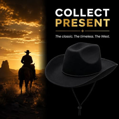 COLLECT PRESENT Plain Felt Cowboy & Cowgirl Hat for Men and Women | Western Studded Cowboy Hat in Adult Sizes - color: Black