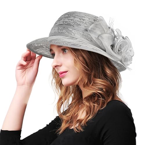 Women's Organza Derby Fascinator Hat Cloche Bowler Hat Cocktail Tea Party Wedding Sun Hat - color: A8-grey