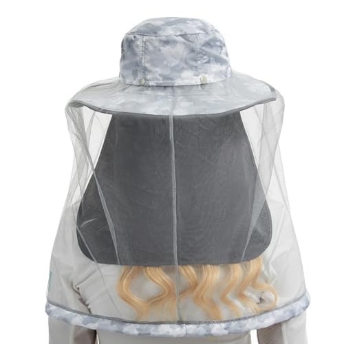 BASSDASH UPF 50+ Mosquito Sun Hat with Hidden Head Net and Neck Flap for Men Women Outdoor Fishing Hiking Camping - color: Light Grey Camo