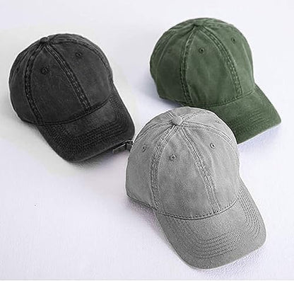 Glamorstar Classic Unisex Baseball Cap Adjustable Washed Dyed Cotton Ball Hat - color: Army Green+black+grey