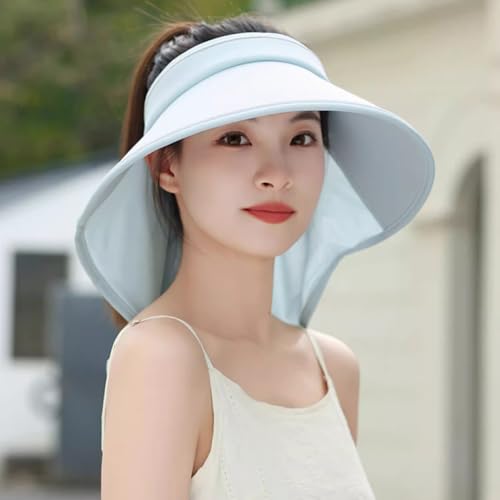 Sun Visor Hats for Women Wide Brim UPF 50+ UV Sun Protection Visor Hats Casual Adjustable Roll up Summer Beach Caps - color: B-blue