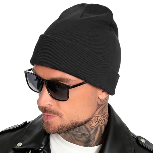 100% Cotton Beanie for Women Men Soft Knit Beanies Warm Winter Hat - color: Black