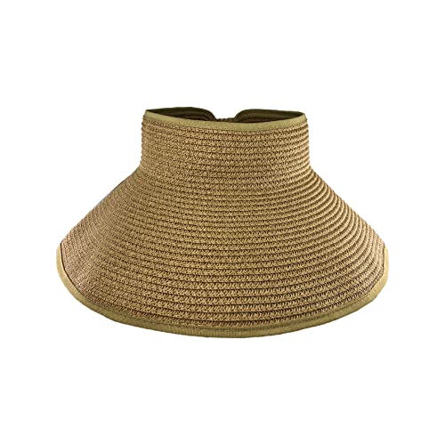 Womens Foldable Straw Sun Visor, Packable Roll‑Up Beach Hat with Wide Brim - color: Beige Hat