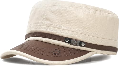 Men Flat Top Hat Cadet Army Cap Twill Cotton Baseball Military Cap - color: Khaki