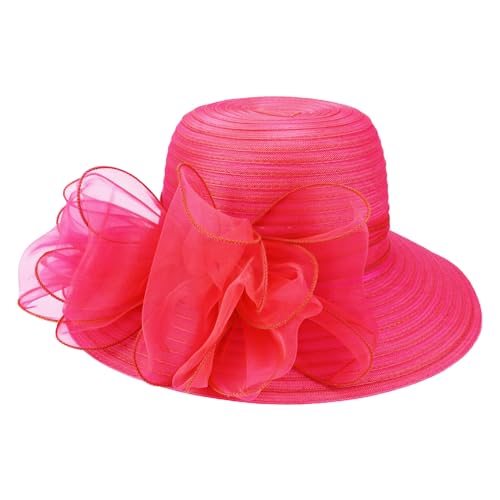 DRESHOW Lady Derby Dress Church Bowler Cloche Hat Bowknot Organza Bridal Cap for Wedding - color: 1 Pack Bowler Hat: Rose