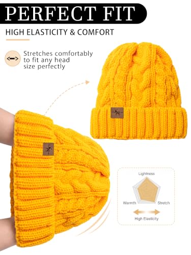Winter Hats for Women Cable Knit Chunky Skull Cap Fleece Lined Thick Fold Cuff Beanie hat - color: Ginger, style: Wheat Spike