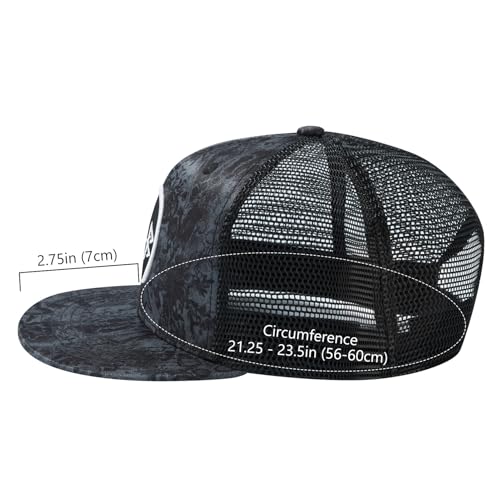 BASSDASH Flat Brim Trucker Cap Adjustable Snapback Hat Mesh Back for Men Women - color: Black Stone