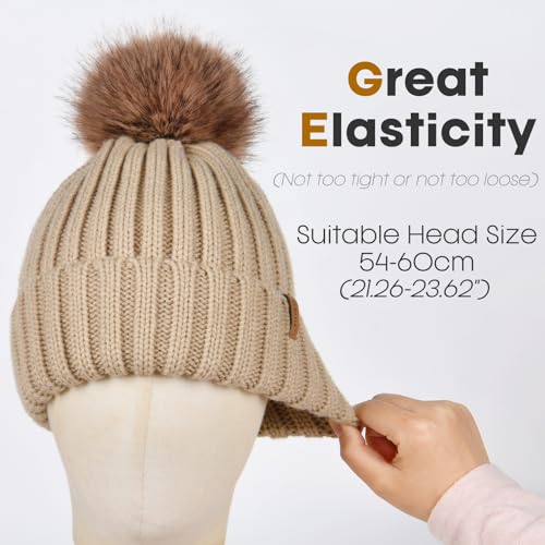 FURTALK Womens Winter Knitted Beanie Hat with Faux Fur Pom Warm Knit Skull Cap Beanie for Women - color: Smoke Gray