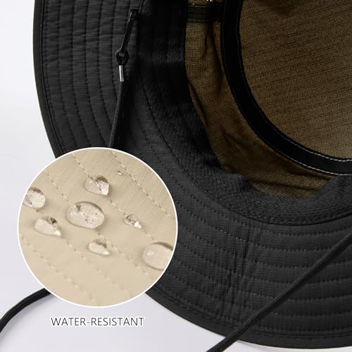 BASSDASH UPF 50+ Water-Resistant Fishing Bucket Hat with Laser Perforated Mesh Adjustable for Men Women Outdoor Hiking - color: Khaki